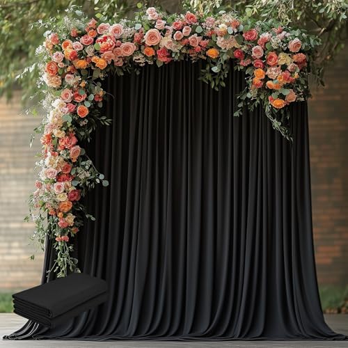 Wokceer Black Backdrop Curtain for Wedding Parties 2 Pack 10x8FT Wedding Curtains Photo Backdrop Drapes Polyester for Photoshoot Baby Shower Birthday Party Curtains Background 4 Panels 5x8FT - color: Black, size: (2 Pack)10FTx8FT