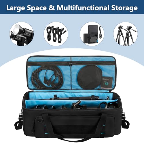 samdew 30'' Tripod Travel Bag, Photo Studio Equipment Case, Soft Bag Only | Large Photography Organizer with Secure Buckles & Lens Storage Pocket, for Light Stand, Monopod, Mic Stand, Camcorder & More