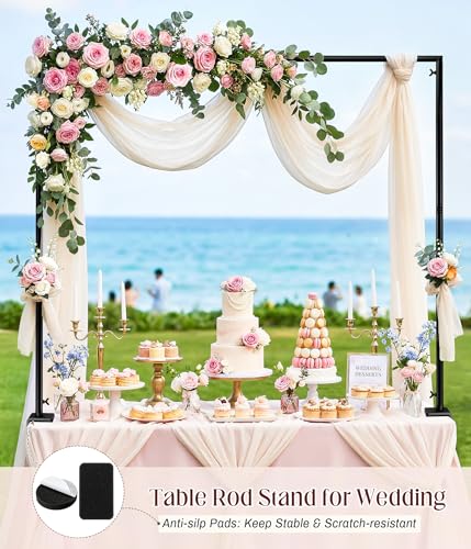 MEILIDY Over The Table Rod Stand with Clamps for Balloon Backdrop, Black | Adjustable 33.5-106 Inch Length 36.6-48 Inch Height, Fits for Party Wedding Birthday Anniversary - color: Black