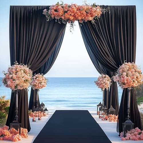 50ftx14FT Wrinkle Free Black Backdrop Curtain, 10 Panels 14FT Height Black Wedding Backdrop Drapes, Silky Polyester Back Drop Cloth for Birthday Photography Background Party Backdrop Draping - color: Black, size: (W)5ft x (H)14ft (10 Panel)