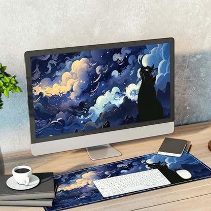 Cat Lover Gifts,Starry Night Cat Mouse Pad,Desk Matt for Desktop,Cute Desk Pad Mat,Large Mouse Pad,Big Mousepad with Stitched Edges,Clouds Deskmat,Keyboard Pad Mouse Mat for Computer,Work,Gaming - color: nightcat