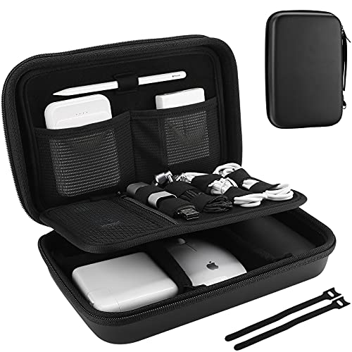 ProCase Hard Travel Electronic Organizer Case for MacBook Power Adapter Chargers Cables Power Bank Apple Magic Mouse Apple Pencil USB Flash Disk SD Card Small Portable Accessories Bag - color: Black, size: Large - 9.9 x 6.3 x 2.6 Inch