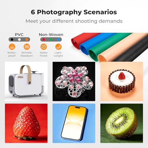 K&F CONCEPT Photo Studio Light Box - 24"x24" Shooting Tent with 2 Adjustable 5600K Light Panels & 6 Backdrops, CRI 97+, Dimmable Portable Folding Lightbox for Product Photography - size: 24*24 inch