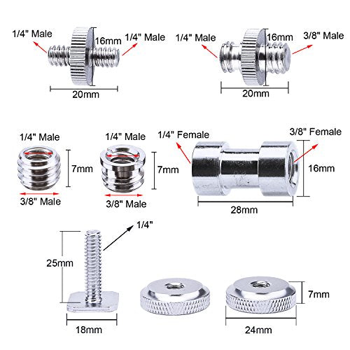 Sunmns 27 Pieces 1/4 Inch and 3/8 Inch Converter Female Male Threaded Screws Adapter Mount Set for Camera/Tripod/Monopod/Ballhead/Light Stand/Shoulder Rig