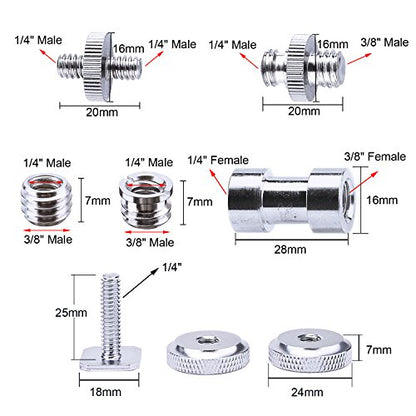 Sunmns 27 Pieces 1/4 Inch and 3/8 Inch Converter Female Male Threaded Screws Adapter Mount Set for Camera/Tripod/Monopod/Ballhead/Light Stand/Shoulder Rig