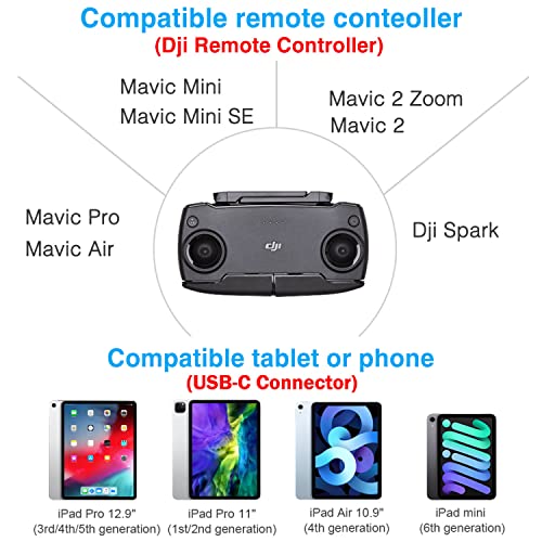 1FT Micro to USB C Remote Controller Cable for DJI Mavic Mini,Mini SE,Mavic 2 Pro/Zoom,Mavic Air/Pro,Spark,DJI Drone to IPhone16/17/15/Tablet Cable 90 Degree OTG Data Cord Accessories(USB C Connector) - style: Micro to USB C