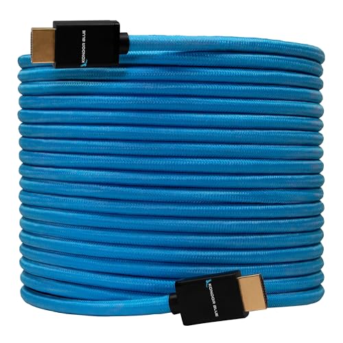 KONDOR BLUE | 25' Full HDMI 1.4 Straight Braided Cable | Type A Male to Male, 4K 30Hz 10.2Gbps, HDR, Reinforced | for On-Camera Monitors & Recorders | Blue - size: 25 Ft