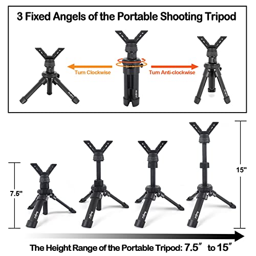 HUNTPAL Portable Shooting Stick Tripod Gun Rest | Portable, Adjustable Height, Compact Aluminum Construction, For Range Table Shooting Target Practice - color: Tripod-671: 7.5"-15"