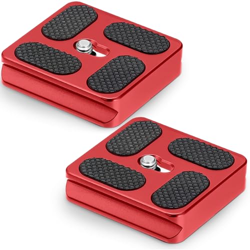 Frienda 2 Pieces Metal Quick Release Plate with 1/4''-20 Camera Screw Tripod Mount Plate Fits Standard for DSLR Camera Tripod Ball Head(Red,Pu40) - color: Red, style: PU40