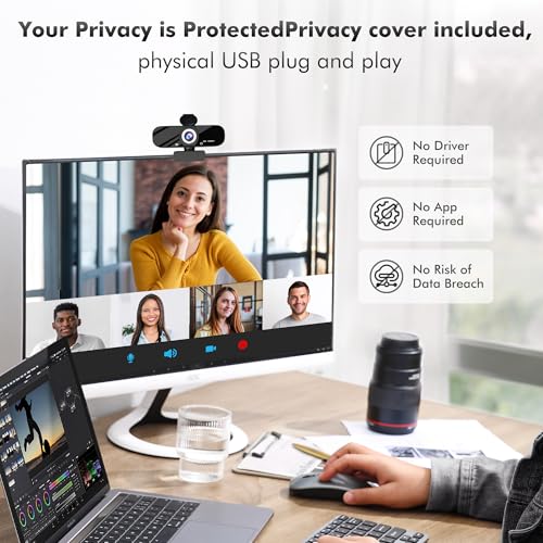 Gozvrpus USB HD Webcam with Built-in Microphone and Rotatable Tripod, 1080P Video, Wide Angle Camera, Privacy Cover, for Desktop PC or Laptop Computer （Grey） - color: grey