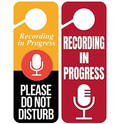 2 x Do Not Disturb Door Hanger Sign,Recording in Progress Double Sided Do Not Disturb Door Hanger Sign,Recording in Progress Microphone for Offices Clinics Home Therapists Dorm Online Class Meeting