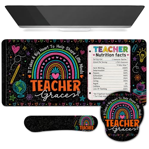 Teacher Nutrition Facts Desk Mat and Wrist Rest Set - Composition Book Large Mouse Pad with Ergonomic Keyboard Support, Cute Classroom Decor, Appreciation Gift - color: Teacher Nutrition Facts 1