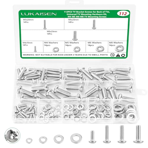 112Pcs TV Mounting Screws, M4 M5 M6 M8 Bolts & Washers Kit,304 SS | Socket Head Bolts Assortment with Flat Washers for Mounting TV Mount, Monitor Arm,Wall Bracket, Rust Resistant, Storage Case
