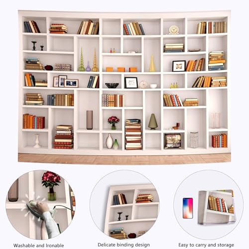 15x10ft Fabric White Bookshelf Backdrop Office Modern Meeting Room Library Home Office Zoom Virtual Photography Background Video Conference Zoom Photo Backdrop Studio Props - size: 15x10 FT