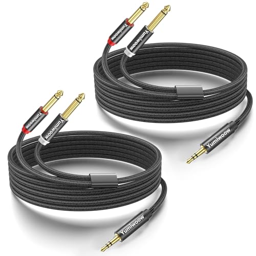 3.5mm to Dual 1/4 Adapter 1/8 to 6.35mm TS Mono Audio Cable Stereo Breakout Cord Y Splitter Compatible with iPhone, iPod, Computer Sound Card, Headphone, Speaker, Home Stereo System (6.6FT/Pack) - size: 6.6FT/2Pack