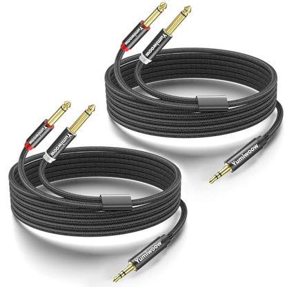 3.5mm to Dual 1/4 Adapter 1/8 to 6.35mm TS Mono Audio Cable Stereo Breakout Cord Y Splitter Compatible with iPhone, iPod, Computer Sound Card, Headphone, Speaker, Home Stereo System (6.6FT/Pack) - size: 6.6FT/2Pack