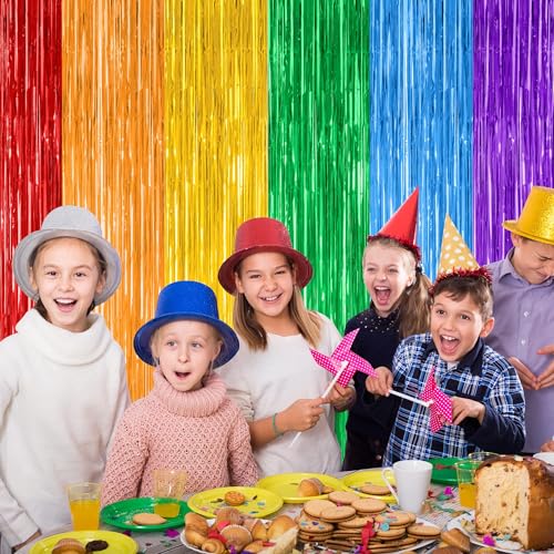 2 Pack Rainbow Backdrop Curtains, 3.28 FT x 7.05 FT Colofull Party Decorations, Metallic Tinsel Backdrop Fringe Curtains Party Streamer, Rainbow Party Supplies for Wedding Birthday Party Engagement | Rainbow, Metallic Foil, 3.28 x 7.05 FT, Tinsel Backdrop