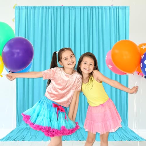 10ft x 7ft Sky Blue Backdrop Curtains for Parties, Fabric Satin Background Curtain with Rod Pockets for Weddings, Birthday, Baby Shower, Photography, Graduation Party Backdrop Drapes, 2 Panels - color: Sky Blue