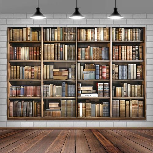 Vintage Library Office Backdrop for Video Conference & Photo Studio - Bookcase & School Bookshelf Backdrop for Photography, Graduation & Birthday Parties - 6X4FT - color: Black Brown, size: 6X4FT