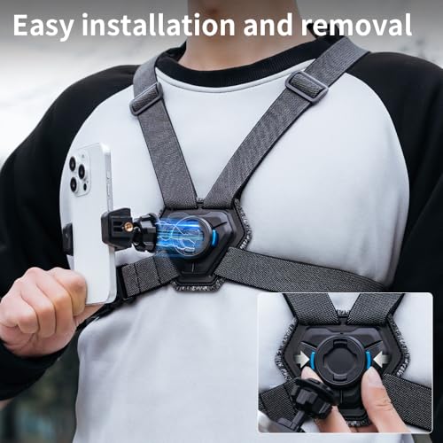 Phone Chest Mount Harness Strap Cell Phone Holder Mount for Video Recording Bike/Kayak/Fishing/Skateboard POV/VLOG for iPhone 17/16/15/14/13 Pro Max, Samsung and More