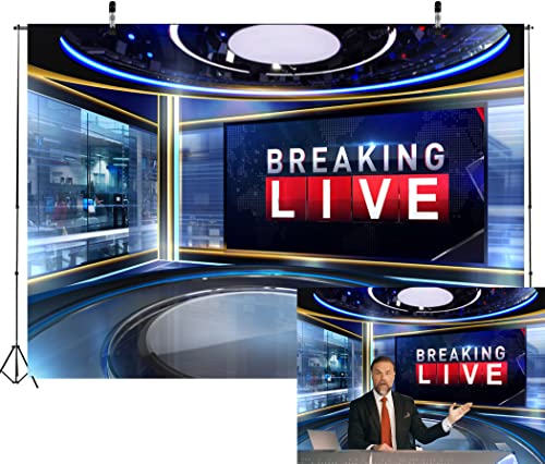 Fabric 7x5ft News Broadcast Backdrop TV Show Newscaster Studio Photography Breaking Media Monitor Equipment Microphone Reporter Interview Stage Video Recording Photocall Background Props… - size: 7x5FT