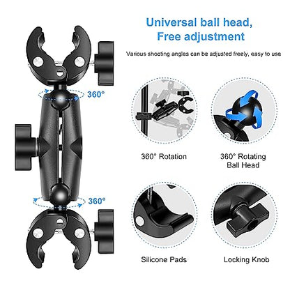PULUZ Super Double Camera Clamp Mount, Crab Plier Clip Bracket Magic Arm Double Ball Head Adapter Umbrella Clamp for Motorcycle, Bike, Cross Bars, Desktop, Light Stand, Photo Boom Stand - style: Double Clamp