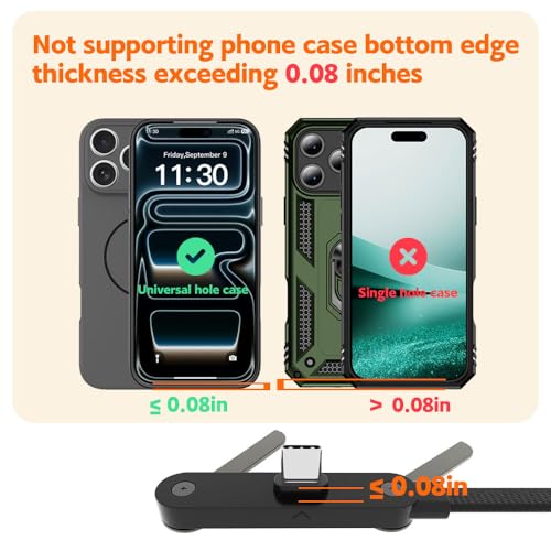 USB C to USB C Invisible Stand Charging Cable，240W Fast Charging Cable 4.9FT，Built-in Phone Support Fast Charging Cord for Gaming Office Travel (Black) - size: 4.9FT(C-C)