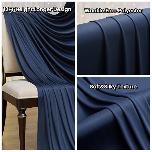 10ftx12ft Wrinkle Free Navy Blue Backdrop Curtain, 2 Panels 12FT Height Navy Blue Wedding Backdrop Drapes, Silky Polyester Back Drop Cloth for Birthday Photography Background Party Backdrop Draping - color: Navy Blue, size: (W)5ft x (H)12ft (2 Panel)