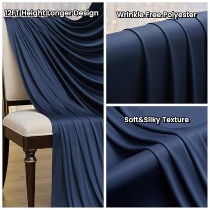 10ftx12ft Wrinkle Free Navy Blue Backdrop Curtain, 2 Panels 12FT Height Navy Blue Wedding Backdrop Drapes, Silky Polyester Back Drop Cloth for Birthday Photography Background Party Backdrop Draping - color: Navy Blue, size: (W)5ft x (H)12ft (2 Panel)