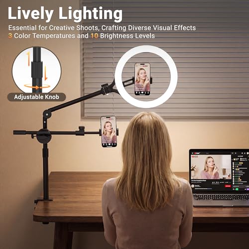 11" Ring Light with Stand, Featuring Overhead Phone Mount and Desk Ring Light with Phone Holder, Perfect for Phone Stand for Recording and Product Photography, Live Streaming YouTube TikTok