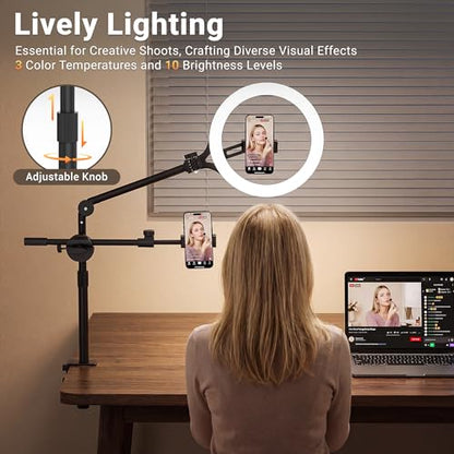 11" Ring Light with Stand, Featuring Overhead Phone Mount and Desk Ring Light with Phone Holder, Perfect for Phone Stand for Recording and Product Photography, Live Streaming YouTube TikTok