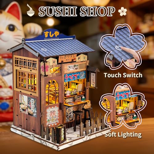 DIY Miniature House Kit, Book Nook Kit Mini Japanese House Bookshelf Decor, Tiny Dollhouse Building Kit for Adults & Teens, Gifts for Family, Friends - style: Sushi Shop