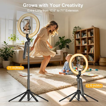 10" Ring Light with 71" Phone Tripod Stand Auto Face Tracking, Vlogging Kit for iPhone Tripod with Remote, Dimmable LED Circle Round Light for TikTok/Makeup/YouTube/Live Steaming - size: Tripod with 10'' Ring Light