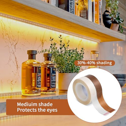 2 Roll Light Dimming Tape, Led Light Strip Tape 0.59 in x 32.8 ft Light Dimming Masking Cover Sticker Soften Lighting Blocking Sticker Fits LED Strips, Cabinet, Cove, TV Backlight (White, Coffee) - color: 1 Brown & 1 White