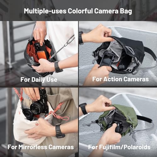 PGYTECH OneGo Drawstring Small Camera Bag, Soft Cute Camera Pouch Handbag compatible with Mirrorless Cameras/Nikon/Canon/Sony/Fuji/Pocket 4 Camera Case - color: Ivory