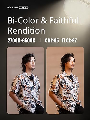 ZHIYUN Molus G200 [Official] 200W COB Video Light, Portable Continuous Output Lighting,2700-6500K 9460 lux@1m, LED Photography Lighting with Bowens Mount, APP Control, Ultra Quiet for Video Recording - size: 200W