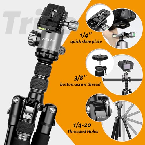 JOILCAN Tripod for Camera, 81" Aluminum Camera Tripod Monopod, Heavy Duty Travel Tripods for Spotting Scope Binoculars Laser Level, Payload 35Lb - color: Grey