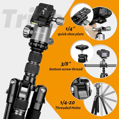 JOILCAN Tripod for Camera, 81" Aluminum Camera Tripod Monopod, Heavy Duty Travel Tripods for Spotting Scope Binoculars Laser Level, Payload 35Lb - color: Grey