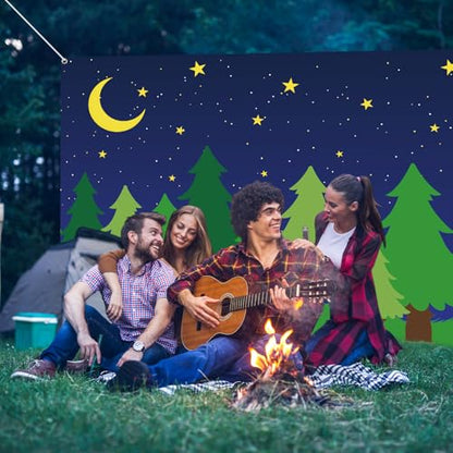 Teenyyou 6 x 8 ft Enchanted Forest Camping Backdrop Scene Camping Background Supplies Forest Night Scene Photography Background for Theme Party Photo Banner Decoration - size: 6 x 8 ft