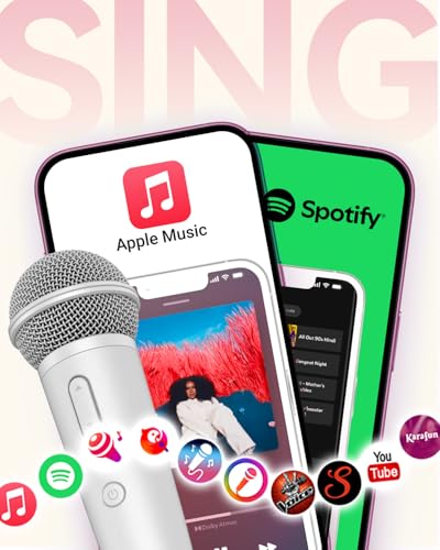 Singing Microphone with Earphone, Ideal for Vocal Recording, Podcasting, Live Streaming, Gaming, Compatible with Smule & Starmaker & Stingray, USB-C Dongle & Lightning Adapter, White