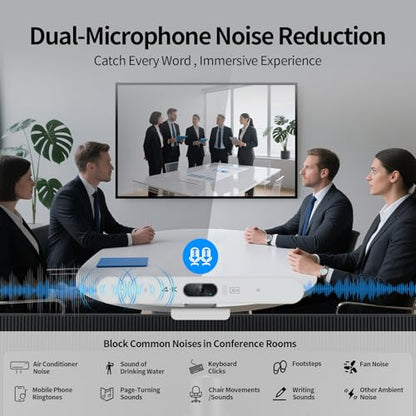 4K All-in-One Video Bar, USB Video Conference System, 4K 8MP Conference Camera & Hi-Fi Speaker & 2 Noise-reducing Mics, Auto Framing & Speaker Tracking, 94°FOV, Auto Light Correction, Plug and Play