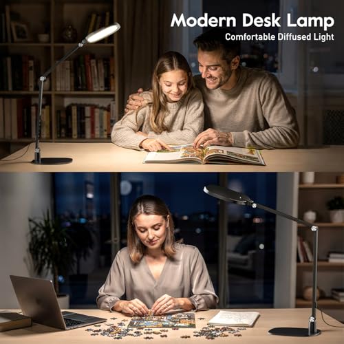 LitONES LED Desk Lamp for Home Office, Professional Eye-Caring Diffused Desk Light, 3 Color 10 Brightness Computer Light, Dimmable Office Lamp with Memory & Timer Func, Metal Swing Arm Table Lamp - color: Black