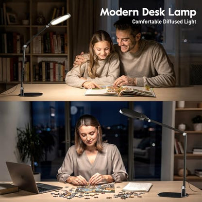 LitONES LED Desk Lamp for Home Office, Professional Eye-Caring Diffused Desk Light, 3 Color 10 Brightness Computer Light, Dimmable Office Lamp with Memory & Timer Func, Metal Swing Arm Table Lamp - color: Black