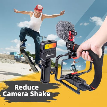 Zeadio All-in one Smartphone Camera Stabilizer Kit, Portable Handheld Video Rig with Aluminum Smarphone Cage Rig, RGB Video Light and Microphone for All Camera DSLR Smartphones etc - style: Pro Kit