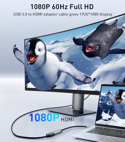 Reborn USB to HDMI Adapter, 1080P@60Hz for Macos Windows 7/8/10/11 | USB 3.0 Male to HDMI Female Audio & Video Converter Suitable for Laptop Desktop Monitor - Driver installation is required