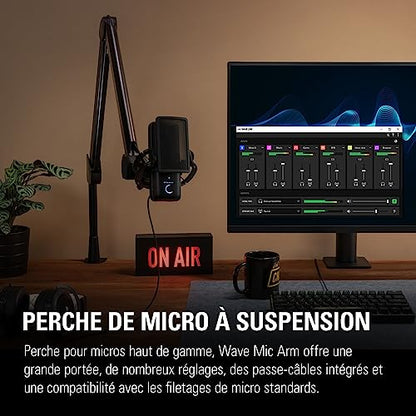 Elgato Wave Mic Arm High Rise, Broadcasting Boom Arm | 750mm vertical reach, Internal springs, Integrated cable channels, Custom counterweight, Desk clamp included