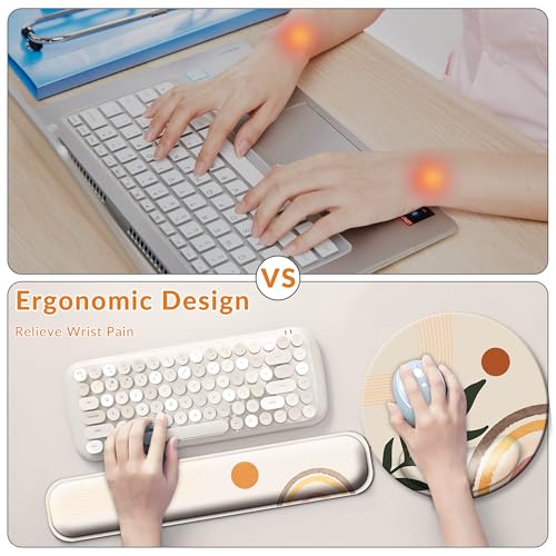 Desk Mat Set + Keyboard and Mouse Pad with Wrist Rest Support,4-in-1 Large Mousepad Computer Mats for Desktop Home & Office-Boho Leaves - color: N_Bobo Leaves