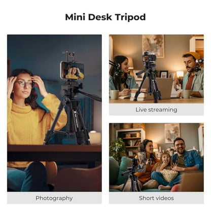 K&F CONCEPT 25" Mini Desk Tripod for Camera Video | Portable Aluminum Tripod for DSLR Cameras Phone, Lightweight Video Tripod for Travel. with Remote Max load 8.8 lbs. Black