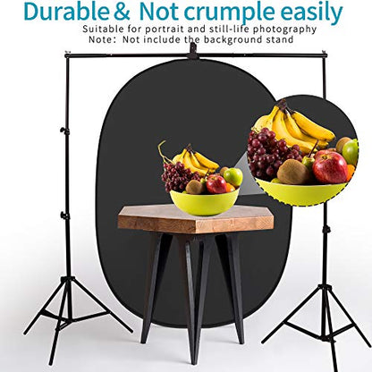 5 x 3.3ft (1.5mX1m) 2 in 1 Polyester Muslin Black and White Collapsible Backdrop, Small Pop Up Portable Reversible Photography Background with Carrying Bag - color: Black/White