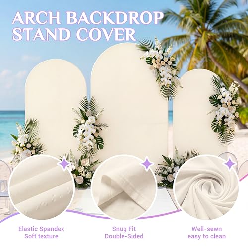 Toolterritary Set of 3 Metal Arch Backdrop Stand with Cover Set, (7.2FT, 6.6FT, 6FT Wedding Arch and Cover Set), Backdrop Arch for Party, Baby Shower, Birthday, and Graduation Ceremony - color: Beige, size: 7.2ft+6.6ft+6ft